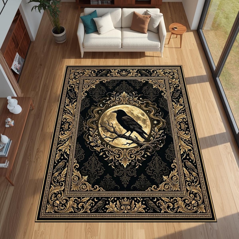 Coffee Equipment At Home - Grand tapis imprimé gothique Golden Raven